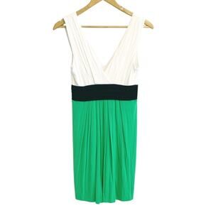 B44 Dressed (Nordstrom) White and Green Color Block Mini Dress Deep V